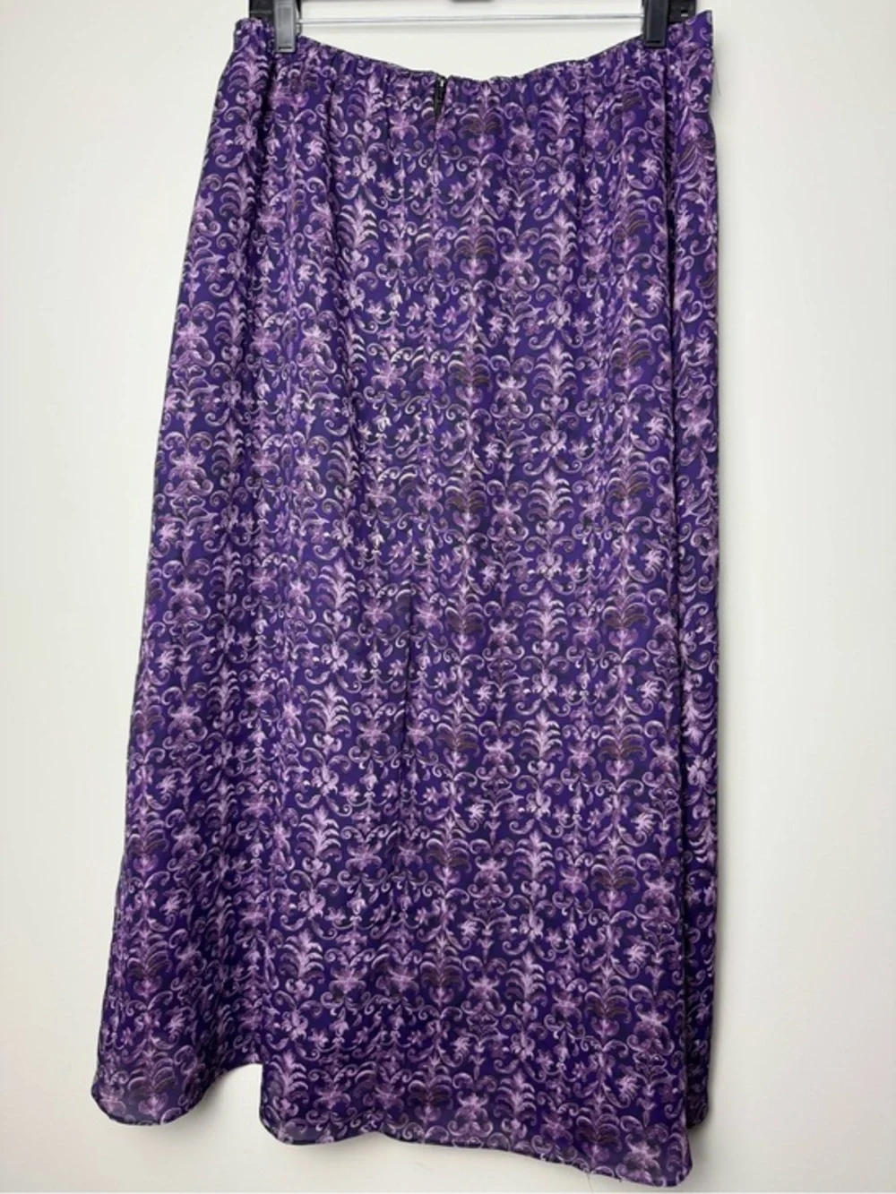 Vintage Purple Floral Satin Maxi Skirt